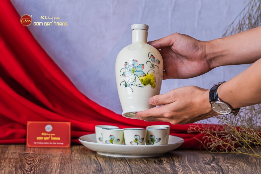 Bộ Nậm Rượu Hoa Sen Màu