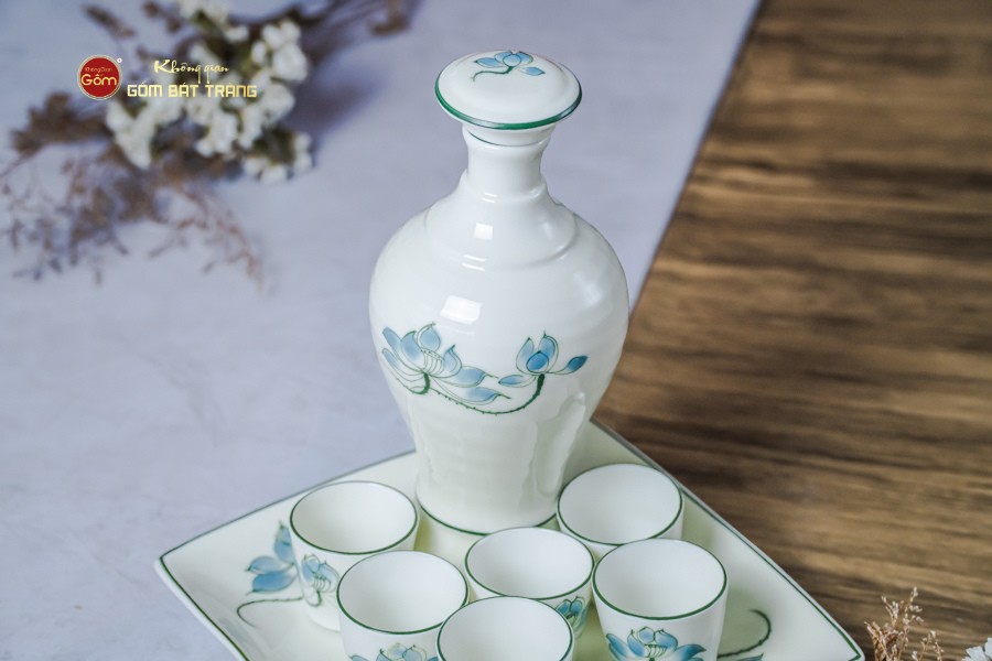 Bộ Nậm Rươu Hoa Sen Xanh