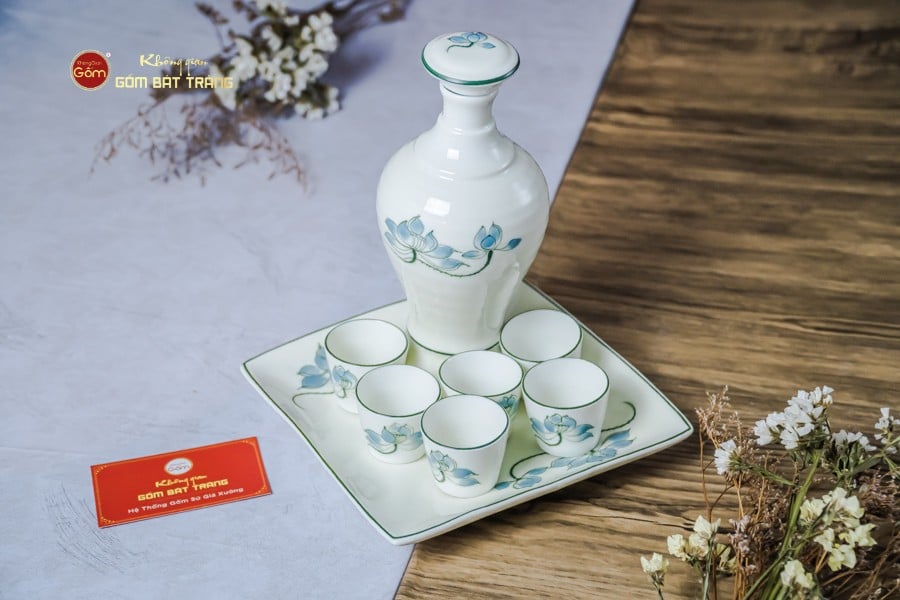 Bộ Nậm Rươu Hoa Sen Xanh
