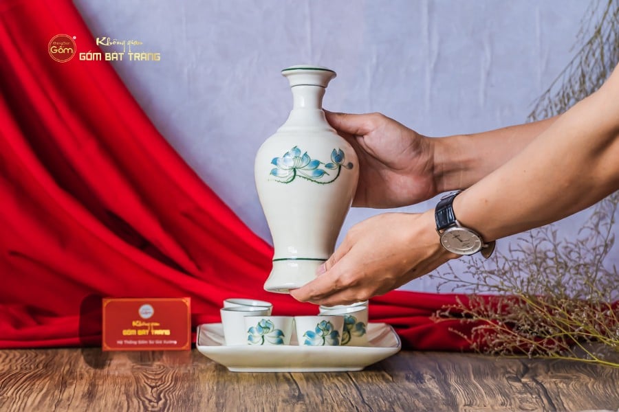 Bộ Nậm Rươu Hoa Sen Xanh