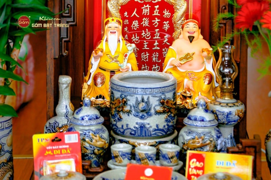 Bộ Tượng Thần Tài Thổ Địa Ghế Đá Áo Vàng