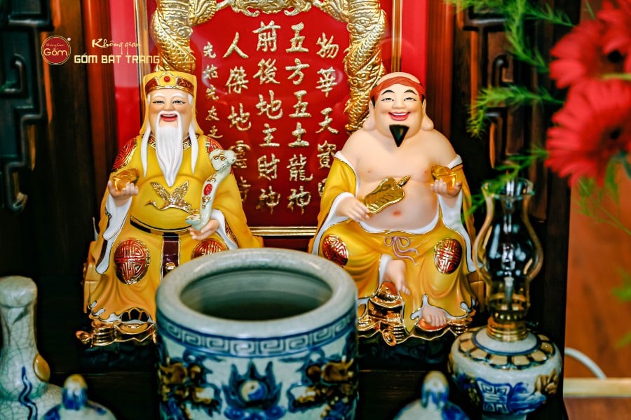 Bộ Tượng Thần Tài Thổ Địa Ghế Đá Áo Vàng