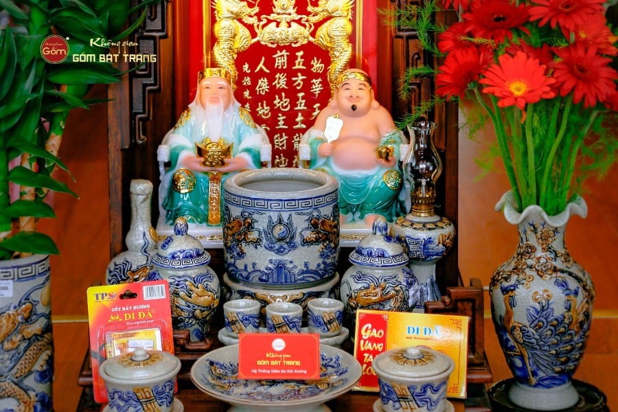 Bộ Tượng Thần Tài Thổ Địa Ghế Rồng Màu Lục Bảo