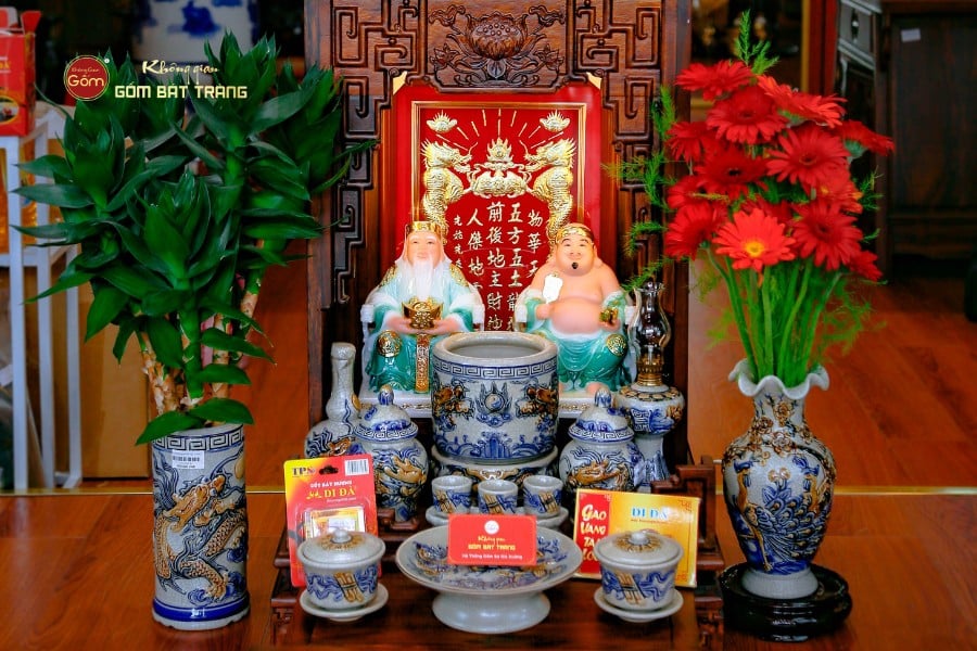 Bộ Tượng Thần Tài Thổ Địa Ghế Rồng Màu Lục Bảo