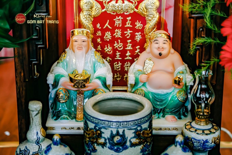 Bộ Tượng Thần Tài Thổ Địa Ghế Rồng Màu Lục Bảo