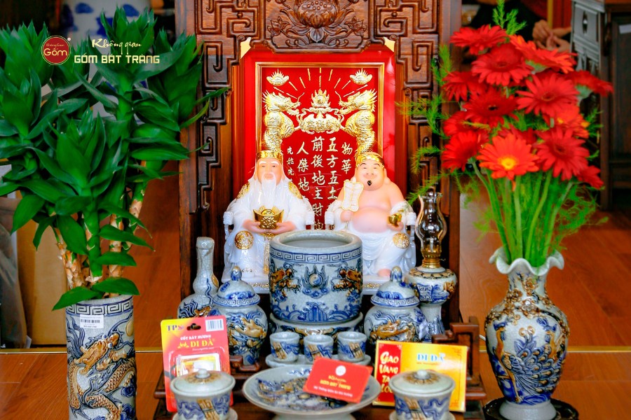 Bộ Tượng Thần Tài Thổ Địa Ghế Rồng Màu Phỉ Thúy