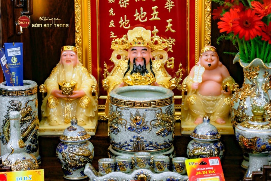 Bộ Tượng Thần Tài Thổ Địa Ghế Rồng Màu Thạch Anh Vàng