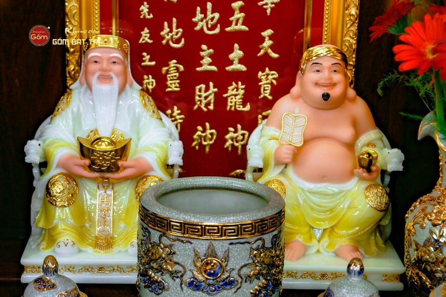 Bộ Tượng Thần Tài Thổ Địa Ghế Rồng Màu Vàng Phú Quý