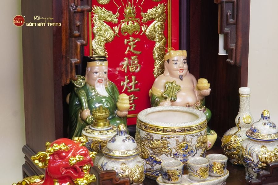Bộ Tượng Thần Tài Thổ Địa Men Ngọc Lục Bảo