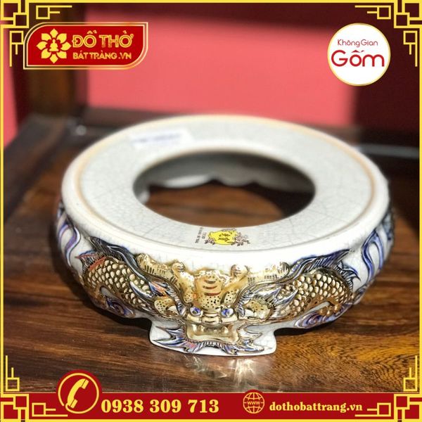 Bộ đồ thờ gốm sứ Bát Tràng men rạn vẽ vàng