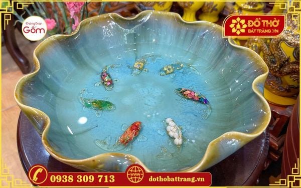 Bát sen thả hoa tắm Phật làm từ gốm sứ Bát Tràng