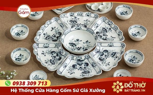Cửa hàng bán bộ bát đĩa thắp hương Bát Tràng – Bộ mâm bát hoa mặt trời