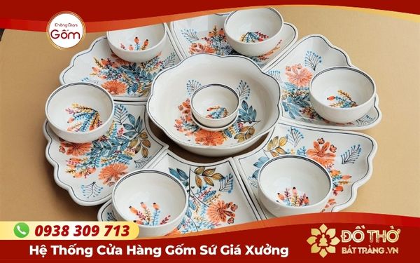 Cửa hàng bán bộ bát đĩa thắp hương Bát Tràng – Bộ mâm bát hoa mặt trời