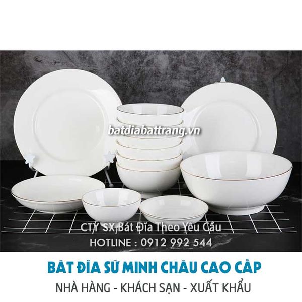 Mua đĩa sứ trắng đẹp, bát đĩa sứ trắng kiểu, chén dĩa in hoa