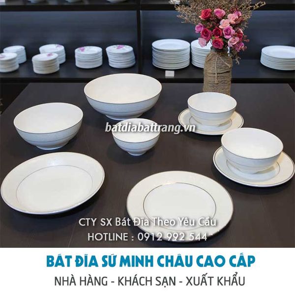 Mua đĩa sứ trắng đẹp, bát đĩa sứ trắng kiểu, chén dĩa in hoa