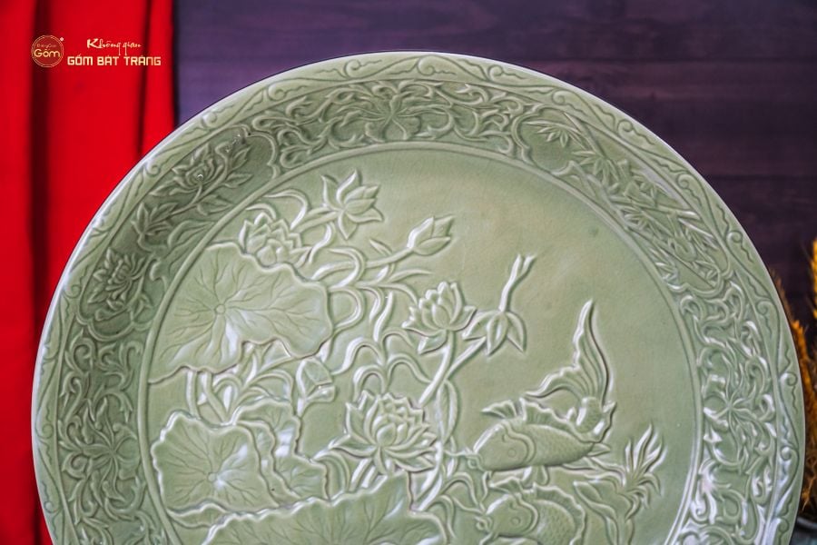 Đĩa Trưng Bày Men Ngọc Song Ngư Cát Hạnh