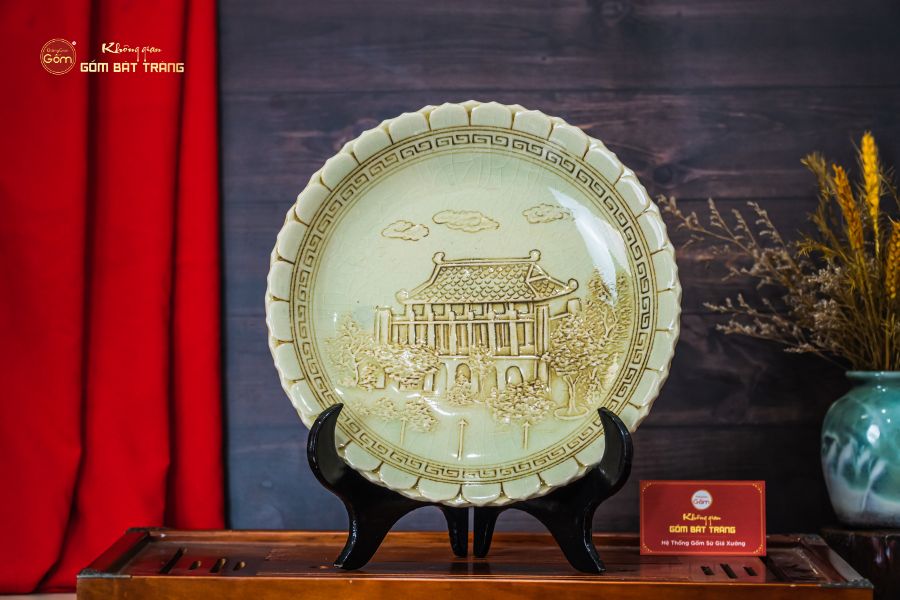 Đĩa Cảnh Trưng Bày Khắc Nổi Bến Nhà Rồng