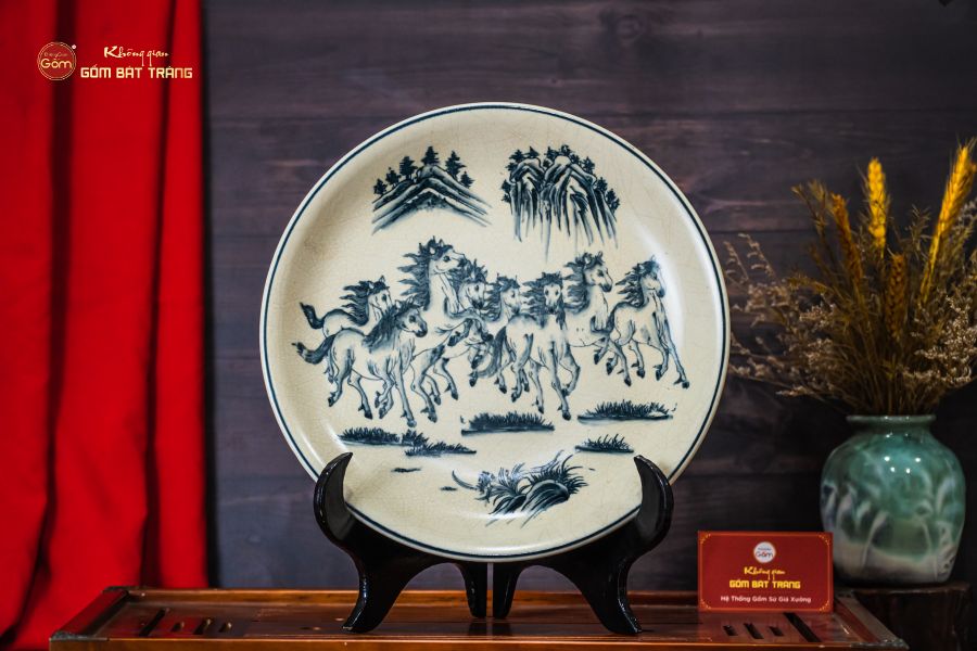 Đĩa Trưng Bày Men Rạn Bát Mã Truy Phong