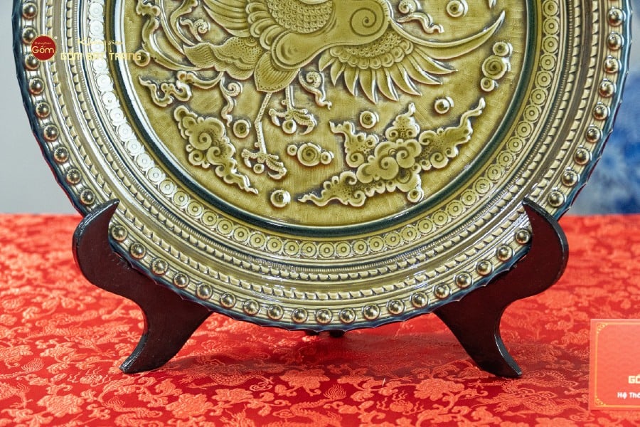 Đĩa Trưng Bày Đắp Nổi Phượng Hoàng Tung Cánh