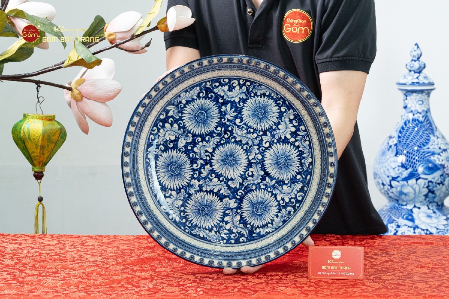 Đĩa Trưng Bày Men Xanh Bách Hoa Phú Quý
