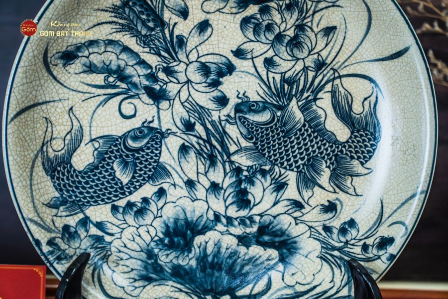 Đĩa Trưng Bày Men Rạn Song Ngư Cát Hạnh