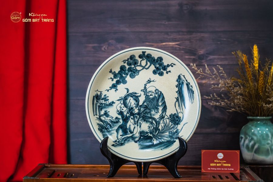 Đĩa Trưng Bày Men Rạn Tiên Đồng Ông Thọ