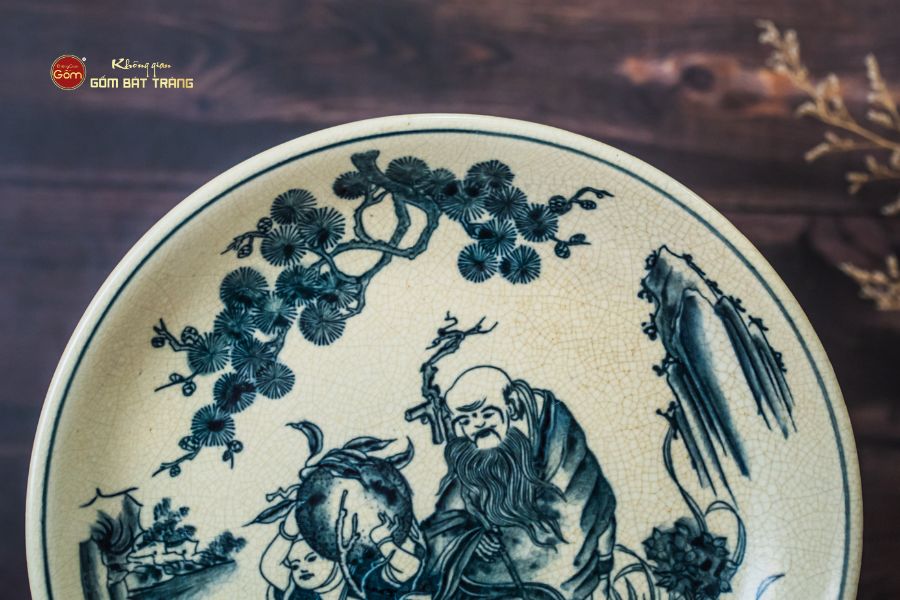 Đĩa Trưng Bày Men Rạn Tiên Đồng Ông Thọ
