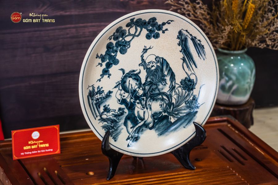 Đĩa Trưng Bày Men Rạn Tiên Đồng Ông Thọ