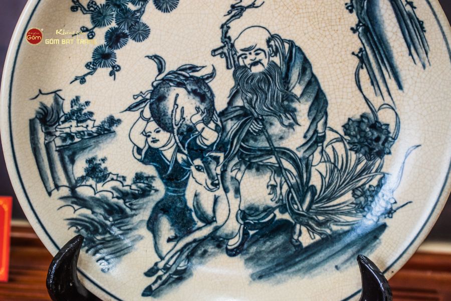 Đĩa Trưng Bày Men Rạn Tiên Đồng Ông Thọ