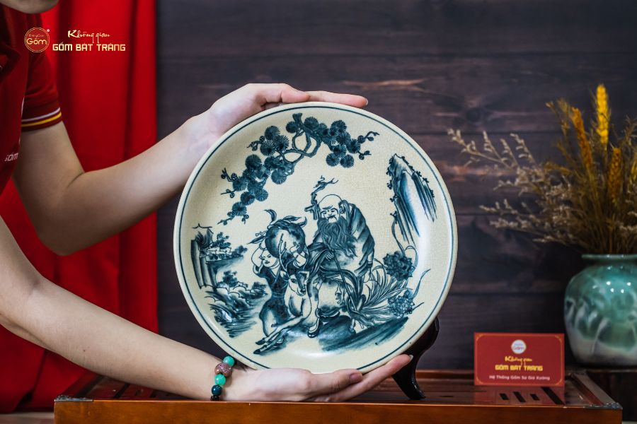 Đĩa Trưng Bày Men Rạn Tiên Đồng Ông Thọ