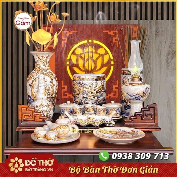 Bài trí phòng thờ đẹp – Bộ đồ thờ chung cư Bát Tràng đầy đủ