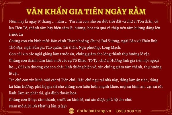 Mẫu văn khấn ngày rằm thông dụng cho các loại bàn thờ