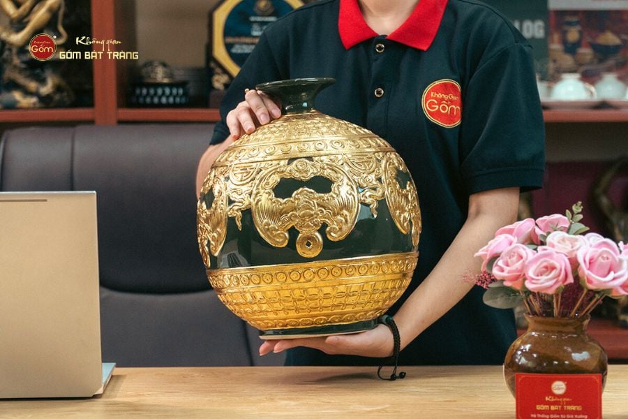 Quả Hút Lộc Men Xanh Dát Vàng Ngũ Phúc Lâm Môn