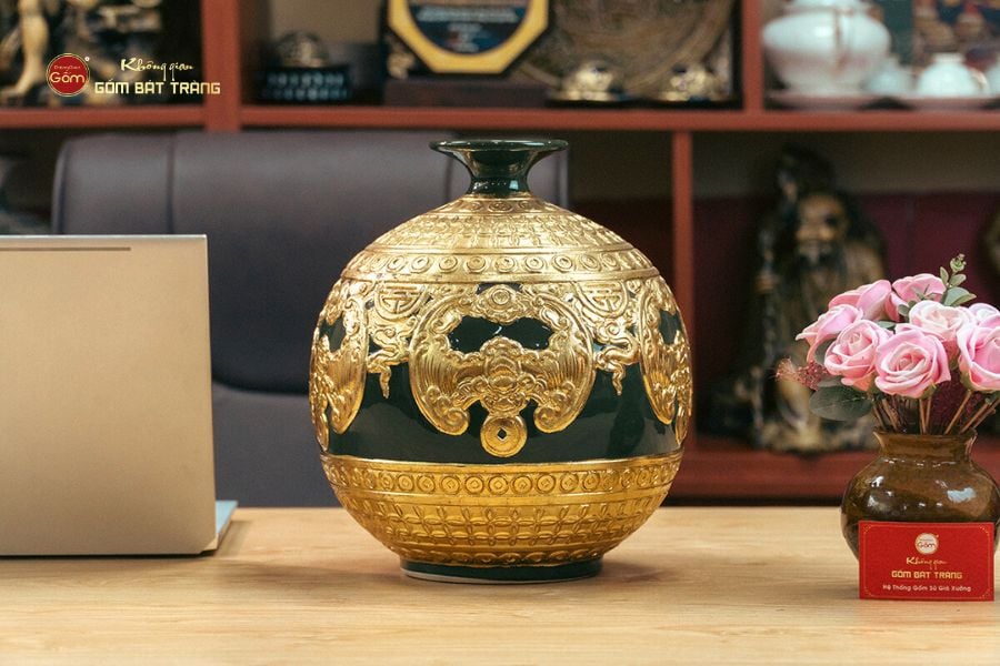 Quả Hút Lộc Men Xanh Dát Vàng Ngũ Phúc Lâm Môn