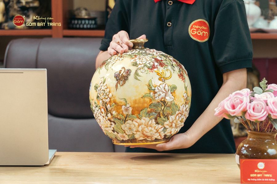 Quả Hút Lộc Cổ Nhỏ Đắp Nổi Vẽ Vàng Ngàn Hoa