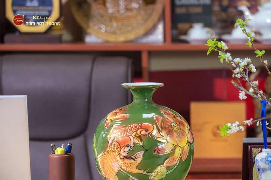 Quả Hút Lộc Chạm Nổi Vẽ Vàng Niên Niên Hữu Dư