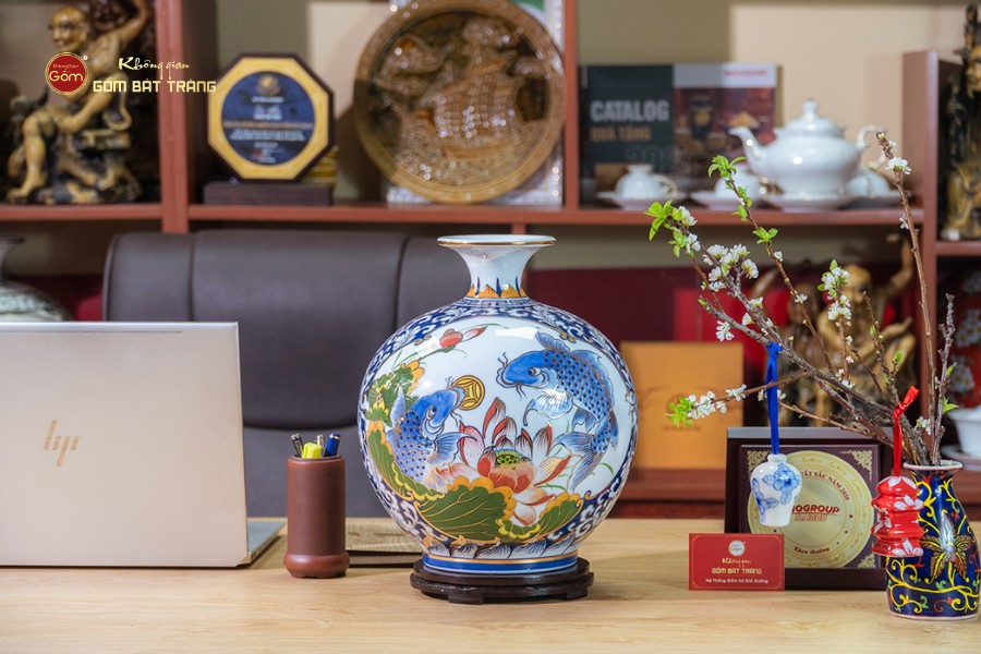 Quả Hút Lộc Vẽ Vàng Nhị Cảnh Cá Chép Thuận Buồm