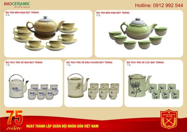 Công ty cung cấp bộ ấm chén bát tràng in logo giá rẻ làm quà tặng
