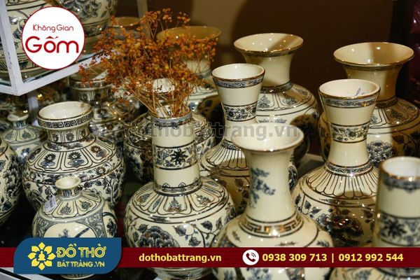 Bình gốm men Chu Đậu vẽ vàng – Quà tặng cao cấp dịp Tết