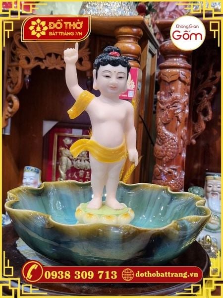 Bát sen thả hoa tắm Phật làm từ gốm sứ Bát Tràng