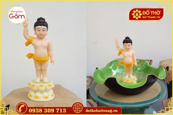 Bát sen thả hoa tắm Phật làm từ gốm sứ Bát Tràng