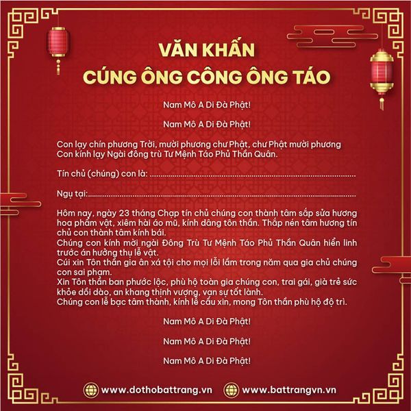 Bài văn cúng ông Táo ngày 23 tháng chạp