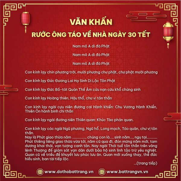 Văn khấn rước ông Táo về nhà ngày 30 Tết