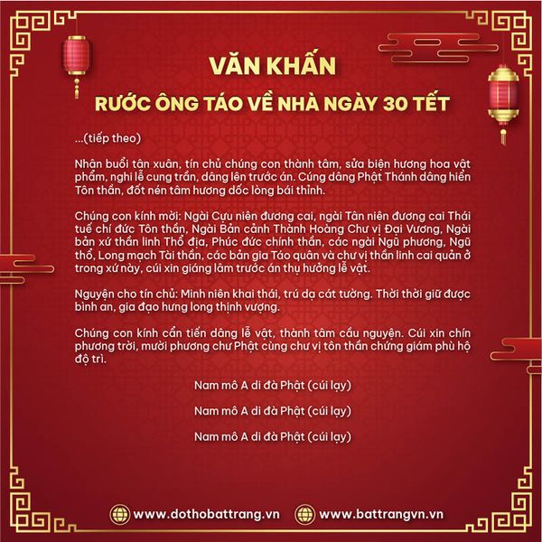 Văn khấn rước ông Táo về nhà ngày 30 Tết