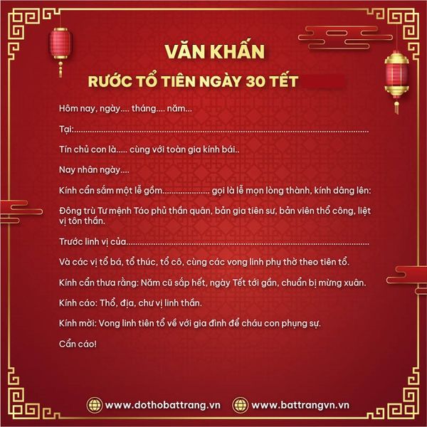 Văn khấn rước tổ tiên ngày 30 Tết
