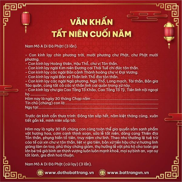Bài văn cúng tất niên chiều ngày 30 tháng chạp