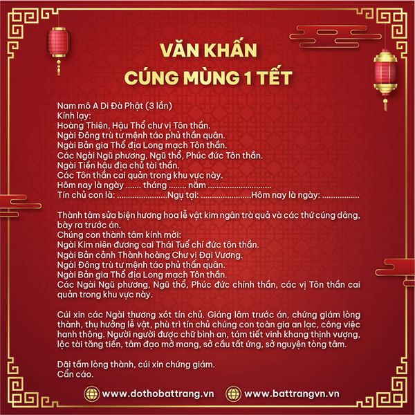 Bài văn khấn sáng mồng 1 Tết