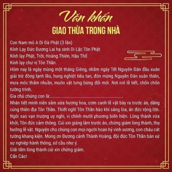 Văn khấn cúng giao thừa trong nhà, ngoài trời Tết