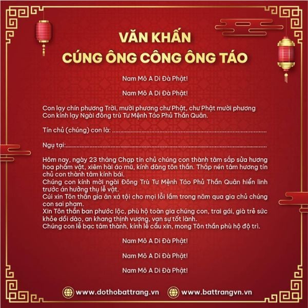 Đọc văn khấn gia tiên ngày 23 tháng chạp cúng ông công ông táo