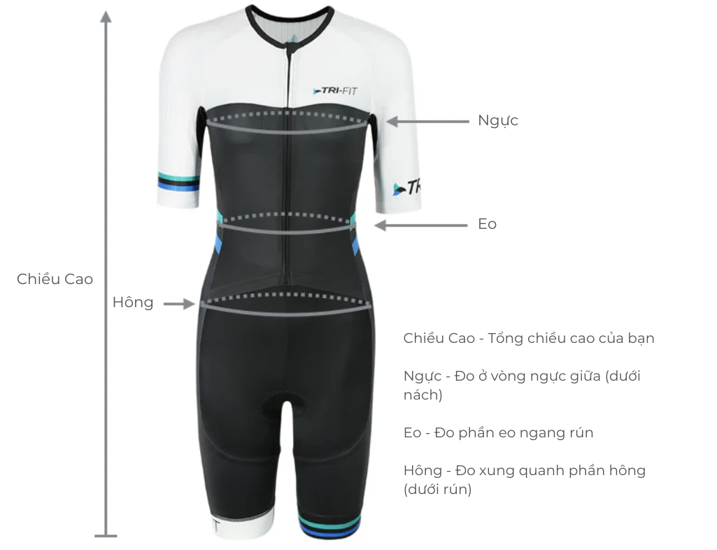 bảng size chart đồ triathlon Nữ